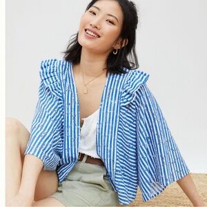 Anthropologie Blue and White Lace Cardigan